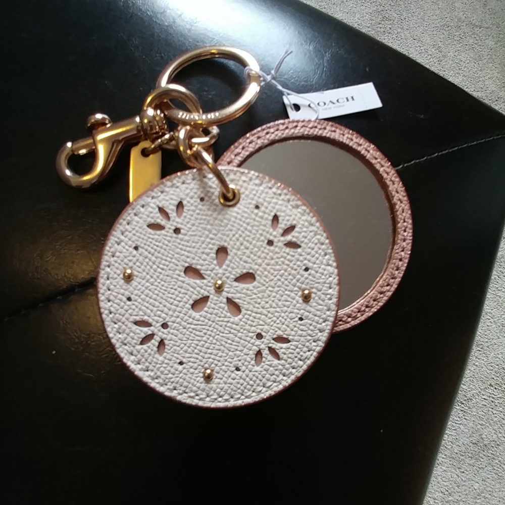 Coach leather mirror key chain charm New w/tags - Picture 1 of 6